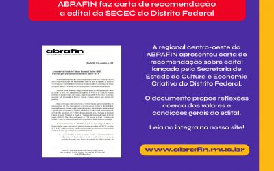 ABRAFIN encaminha carta de recomendação sobre edital da fomento à arte e cultura do Distrito Federal